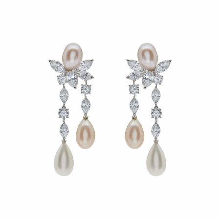 Graff Platinum and White Gold Diamond and Pearl Drop Earrings