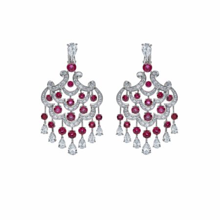 Graff White Gold Ruby and Diamond Chandelier Earrings