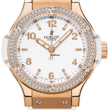 Hublot Big Bang 18K Rose Gold Rubber Diamonds Ladies Watch