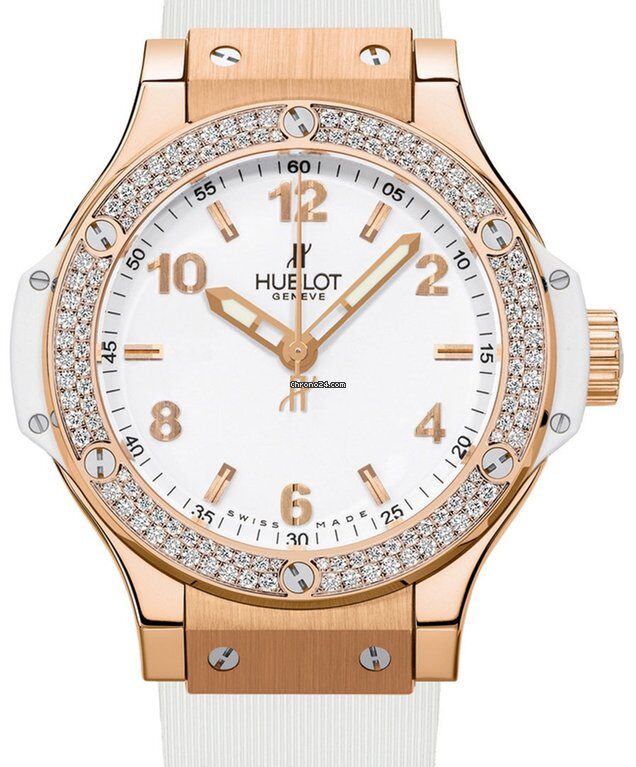 Hublot Big Bang 18K Rose Gold Rubber Diamonds Ladies Watch