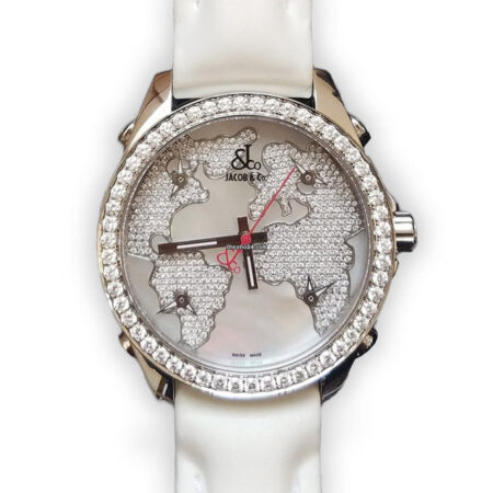 Jacob & Co Five Time Zone Stainless Steel and White Diamonds Watch