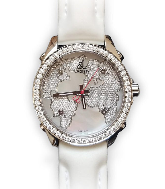 Jacob & Co Five Time Zone Stainless Steel and White Diamonds Watch
