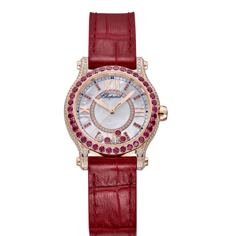 Chopard Happy Sport Ethical 18K Rose Gold & Diamonds & Rubies Ladies Watch