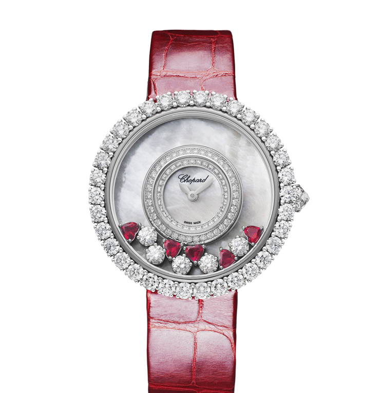 Chopard Happy Diamonds 18K White Gold, Rubies & Diamonds Ladies Watch