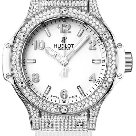 Hublot Big Bang 38mm  Stainless Steel Diamonds White Rubber Ladies Watch