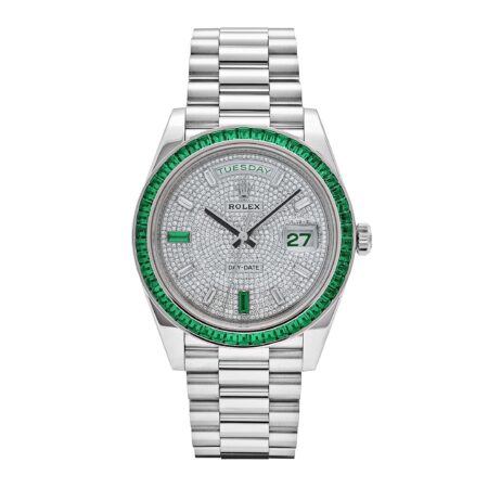 Rolex Day-Date 228396TEM Platinum Diamond Dial Emerald Bezel