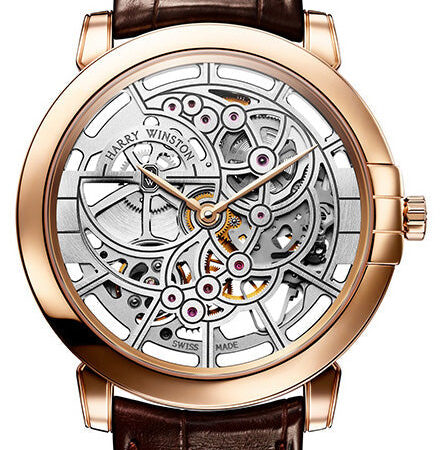 Harry Winston Midnight Skeleton 18K Rose Gold Men's Watch