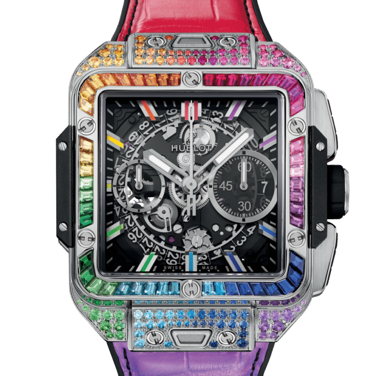 Hublot Square Bang Chronograph Unico Titanium & 18K White Gold & Colored Gemstones Rainbow Men's Watch