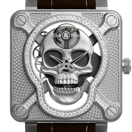 Bell & Ross Instruments BR 01 Laughing Skull Light Stainless Steel & Diamond Mens Watch