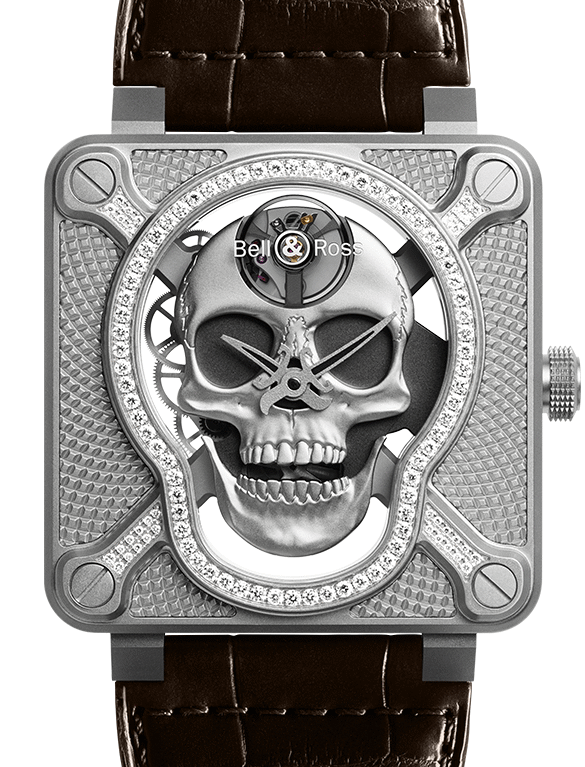 Bell & Ross Instruments BR 01 Laughing Skull Light Stainless Steel & Diamond Mens Watch