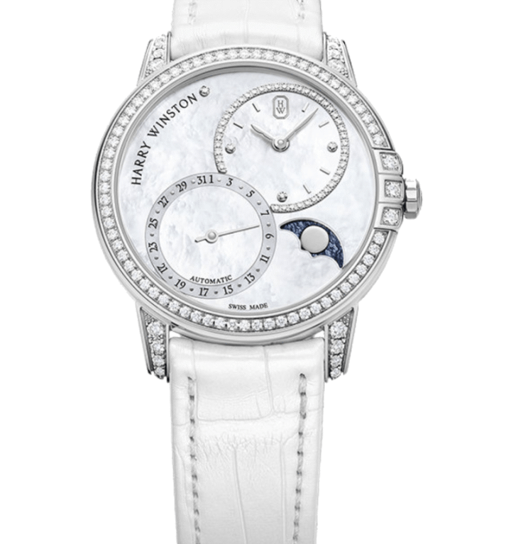 Harry Winston Midnight Date Moon Phase 18K White Gold & Diamonds Ladies Watch